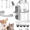 Dog Vacuum Grooming Kit for Shedding: Professional Hair Clippers Pet Groomer - Strong Suction Cleaner Deshedding Tool Fur Brush Attachment Trimmer for Home Cat (Cream White)