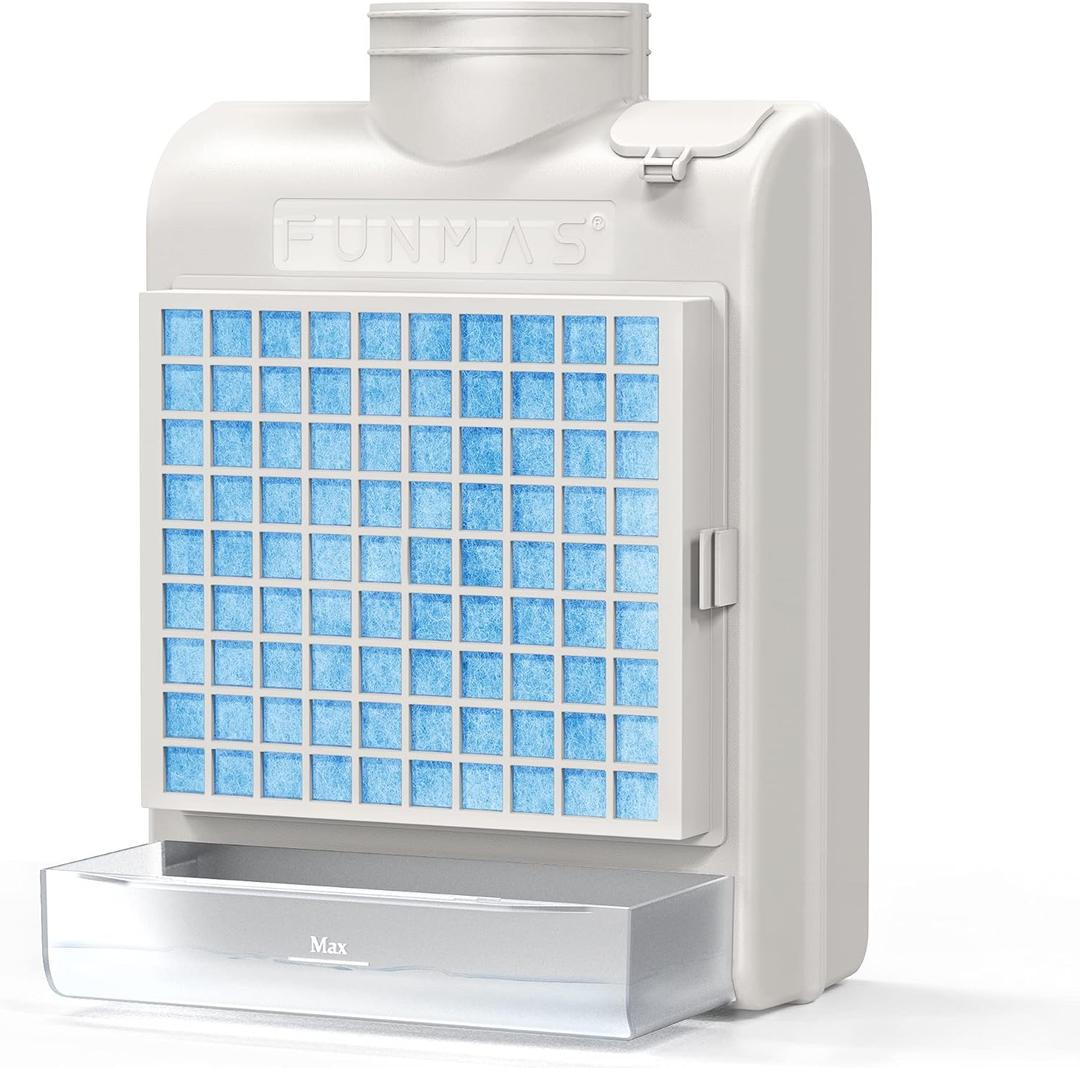 FUNMAS 3-in-1 Indoor Dryer Vent, Stainless Steel Screen Filter, Polyester Filter and Water Drawer System, Upgrade Safety Vent Flap, with 4 Pieces Polyester Filters, For Electric Clothes Dryers (White)