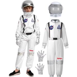 Spooktacular Creations Halloween Astronaut Costume for Kids, Unisex Astronaut Outfit, Toddler Pilot Jumpsuit for Themed Party (3T (3-4 YRS), White)