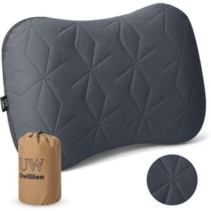 Camping Pillow with Removable Cover - Ultralight Inflatable Pillow for Camping Lightweight, Ergonomic and Washable for Camping, Hiking, and Travel Gray
