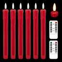 JOIONE Flameless Taper Candles Flickering Battery Operated, 3D Wick Warm Light Electric Candles with 2 Remote Timer, 9.6" Red Real Wax LED Candles for Christmas Home Party Wedding Decoration (6 Pack)
