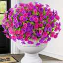 Artificial Flowers for Outdoors, 14 Bundles Fake Outdoor Flowers, UV Resistant Artificial Outdoor Plants & Flowers for Decoration, Colorful Morning Glory for Garden Porch Yard Patio, Purple & Fuchsia