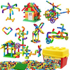 STEM Learning Pipe Tube Toy, Sensory Toys, Tube Locks Construction Building Blocks, Educational STEM Building Learning Toys with Wheels Baseplate for All Ages Kids Boys Girls, 188 Pcs (Multicolored)