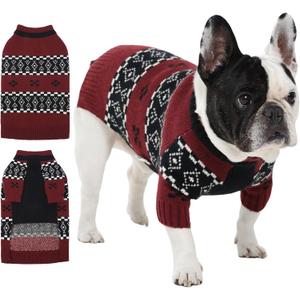 IECOii Male Dog Sweater,Thick Knitted Dog Sweaters for Small Medium Dogs Boy,Mid Neck Knitwear Extra Warm Pullover for Cold Weather,Cozy & Stretchy for Active Dogs, French Bulldog Sweater, DarkRed, M (Medium(Chest:17.32 in/44 cm))