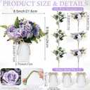 Dining Table Centerpiece Sets 3 Artificial Rose Bouquet with Vase - Farmhouse 6 Pcs Silk Flowers and 3 Pcs Metal Pot Small Faux Floral Arrangements for Wedding Party Home Kitchen Bathroom Dcor, Lilac