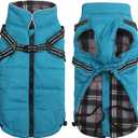 Geyecete Winter Warm Coat Waterproof Dog Winter Jacket with Harness Traction Belt,Pet Outdoor Jacket Dog Autumn and Winter Clothes for Medium, Small Dog-Blue-L