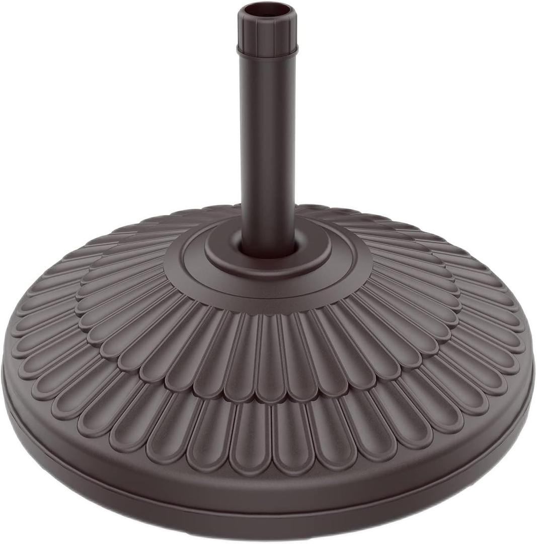 wikiwiki 80 Lbs Round Weighted Patio Umbrella Base, Standalone Heavy Duty Base Water & Sand Filled Plastic Round Umbrella Base (Brown)