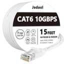 Jadaol Cat 6 Ethernet Cable 15 ft, Outdoor & Indoor 10Gbps Support Cat8 Cat7 Network, Flat RJ45 Internet LAN Computer Patch Cable for Router, Modem, Switch, Gaming Consoles, Streaming Devices, White