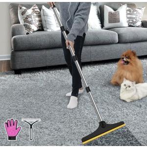 B-Land Carpet Rake for Pet Hair Removal, Reusable Pet Hair Remover with 60” Adjustable Long Handle, Carpet Scraper Dog Cat Hair Remover Tool for Rugs, Mats