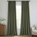 MIULEE 100% Blackout Curtains 96 Inch Long 2 Panels Set for Bedroom, Thick Faux Linen Black Out Curtain Room Darkening Back Tab Pleat Window Textured Drapes with Hooks for Living Room, Olive Green