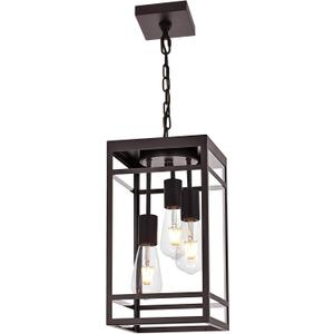 Large Outdoor Pendant Light Fixture for Porch, Oil Rubbed Bronze Outdoor Hanging Lantern Pendant Light with Clear Glass, 3 Lights Exterior Porch Chandelier for Outside Patio,Front Door,Enterway
