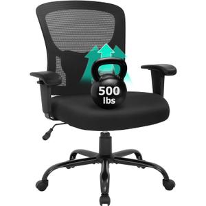 BestOffice Big and Tall Office Chair 500lbs Desk Chair Mesh Computer Chair with Lumbar Support Wide Seat High Back Task Executive Ergonomic Chair for Home Office (Black)