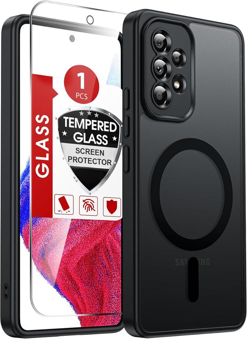 LeYi for Samsung Galaxy A53-5G Phone Case: Samsung A53 Phone Case Galaxya53 Magnetic with Screen Protector, Protective para Unlocked Galaxy A 53 Android Desbloqueados Sansun S53 Cell New Cover, Black