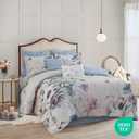 Madison Park Cassandra Cotton Blend Comforter Set - Feminine Design Colorful Floral Print, All Season Down Alternative Bedding Layer and Matching Shams, Queen (90 in x 90 in), Blue 8 Piece