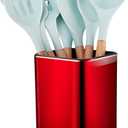 RedCall Stainless Steel Kitchen Utensil Holder for Countertop, Spoon Spatula Organizer,Modern Rectangular Large Cooking Utensil Caddy Counter,Utensil Crock (Stainless Steel Red)