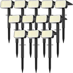 LANSOW 12 Pack Solar Spot Lights Outdoor Waterproof IP67, (90 LED/4 Modes) Solar Landscape Spotlights, 2-in-1 Solar Powered Flood Lights for Yard Garden Pathway Outside Tree, Auto ON/Off(Cool White)