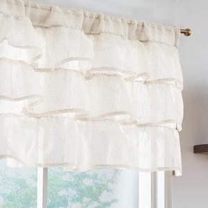 jinchan Ruffled Valance Curtain Linen Slubbed Crossed Kitchen Valance Shabbychic Farmhouse Cottagecore for Living Room Small Window Light Filtering Half Window Curtain 18 Inch 1 Panel Beige