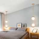 BYOLIIMA Modern Gold Globe Chandelier 2-Lights Mid Century Pendant Light Brushed Brass Ceiling Hanging Lighting Fixture with White Globe Glass Lampshade for Kitchen Island Dining Room Bedroom