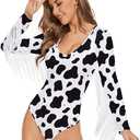 Womens Fringe Trim Bodysuit Long Sleeve Bodysuit Thong V Neck Bodysuit for Women Sexy Tops Fringe Top M/L