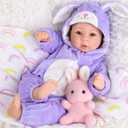 Aori Real Baby Dolls - 17 Inch Realistic Baby Doll with Soft Body & Purple Bunny Outfits for Girls 3+ Pretend Play, Dress Up, Nursery Decor