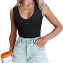 REORIA Women’s Ribbed Bodysuit Sexy Plunge Deep V Neck Sleeveless Tank Top Thong Body Suits Outfits Going Out Tops 2025 Black XS