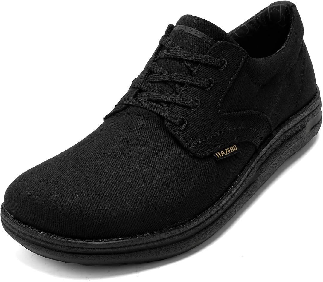 ITAZERO Men's Wide Toe Box Mesh Shoes Business Casual Wide Width Walking Shoes with Arch Support Insole for Plantar Fasciitis (12 Wide, 05 Black Canvas)