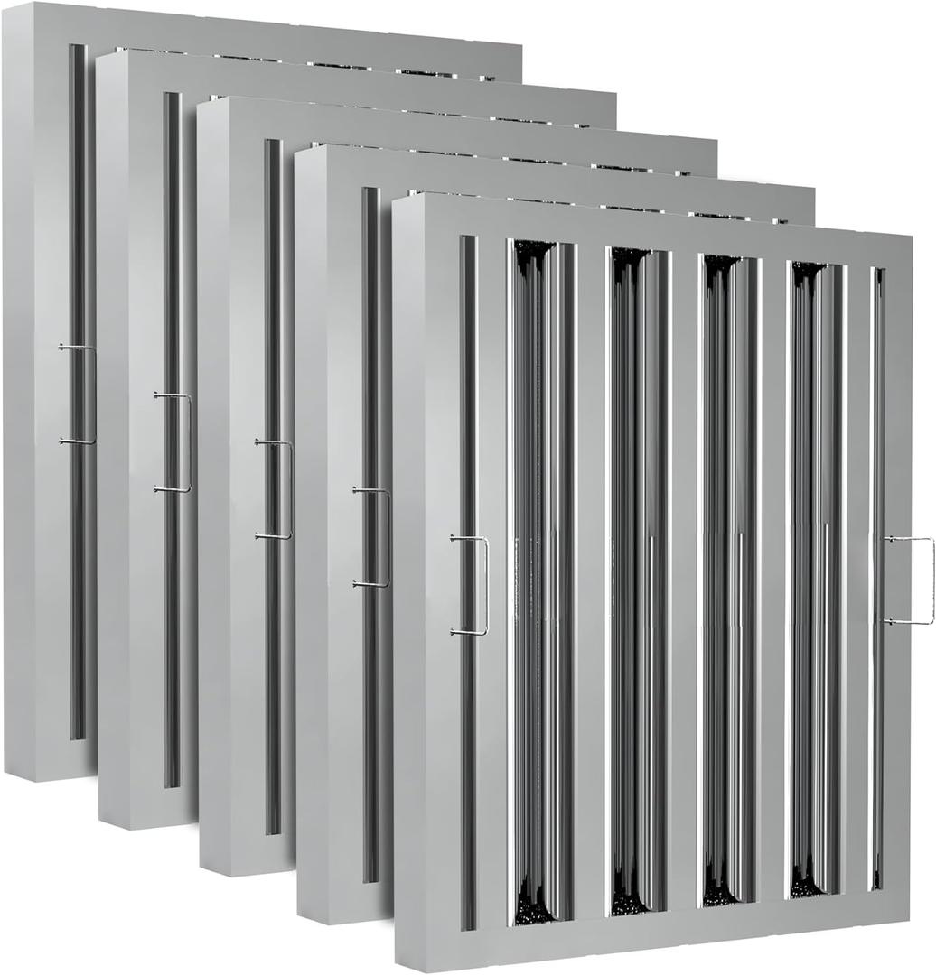 Stainless Steel Commercial Kitchen Hood Filter, Range Hood Baffle Grease Filter for Restaurant Exhaust Hoods, UL/NSF Listed, 15.5 W x 19.5 H Inch 4 Grooves Hood Filters5 Pack