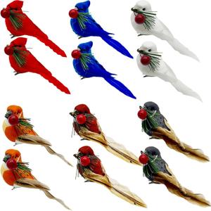 LWINGFLYER 12PCS Fake Birds Song Bird Clip on Ornaments for Christmas Tree Decoration, 4Inch Realistic Red Cardinal Blue Birds White Doves Finches Chickadees Sparrow with Red Berries