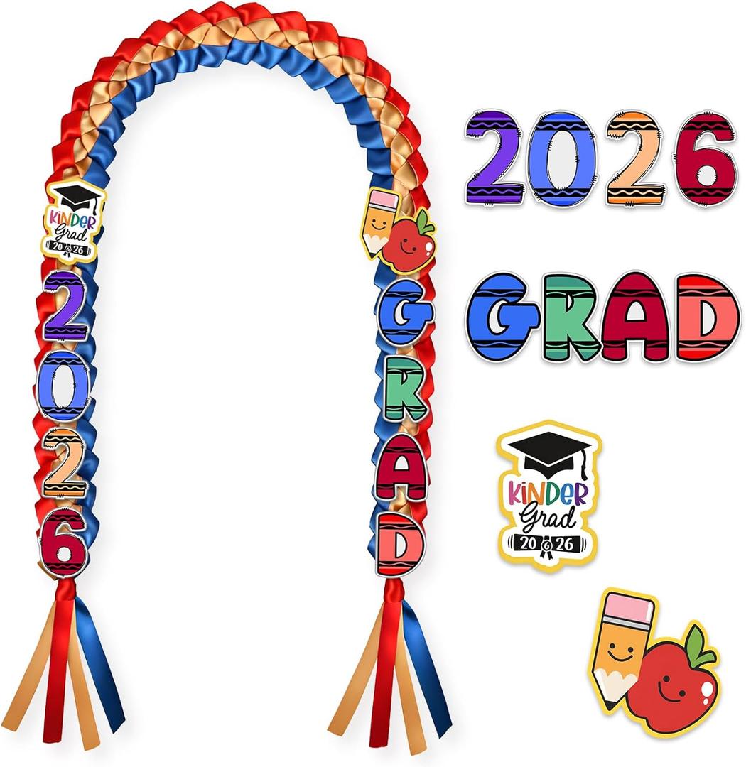Crayon Graduation Leis Kids Kindergarten Class of 2026 Preschool Ribbon Leis Kits Bulk Graduation Necklace for Classroom Preschool Grad Party Gift Decorative
