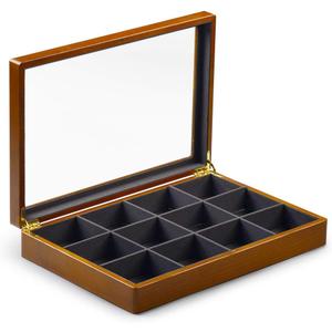 Oirlv 12 Grids Vintage Solid Wood Jewelry Box Microfiber Lining Earrings Bracelets Necklace Storage Jewelry Drawer Organizer Tray with Lid