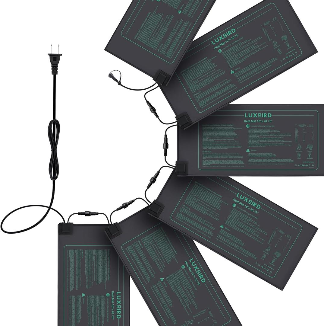 LUXBIRD 6 Pack Daisy Chain Seedling Heat Mats for Indoor Plants, Greenhouses, Germination, Hydroponic Garden, IP67 Waterproof Durable (LBHMDC06)