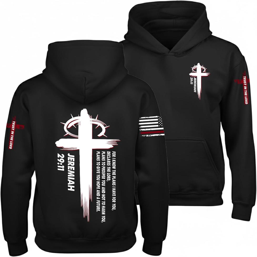 Custom Christian Hoodies for Men Women Faith Cross Jesus Hoodie Bible Religious Gifts Personalized Christmas (Small, Black)