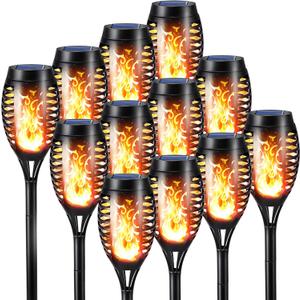 Toodour Solar Torch Flame Lights, 12 Pack Solar Light Outdoor with Flickering Flame, Waterproof Pathway Lights Landscape Decoration Lighting for Garden, Lawn, Yard, Outdoor Decorations (Warm White-12 Pack)