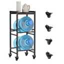 Heavy Duty 2 Tiers Water Rack Top Storage Shelf with 4 Wheels - Space Saving Dispenser Stand 5 Gallon Water Storage Rack Bottle Jug Holder Organizer/Lockable&Removable Casters/Kitchen Office Garage