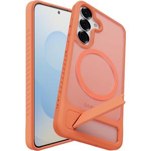 Magnetic for Samsung Galaxy S24 Case / S25 Case with Kickstand, Compatible with Mag-Safe, Slim Shockproof Grippy Translucent Matte Phone Cover, Built in Invisible Stand, Orange