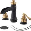 BWE Black and Gold Widespread Bathroom Faucet 3 Hole 8 Inch 2 Handles Commercial Bathroom Sink Faucet with Brass Pop Up Drain Stopper and Supply Lines Bath Vanity Lavatory Mixer Tap