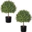 2 Pack 24.5inch Artificial Topiary Ball Plants, Faux Boxwood Ball in Pot, Fake Outdoor Plant for Front Door Decor, Home Decor, Garden, Wedding Decor (Green)