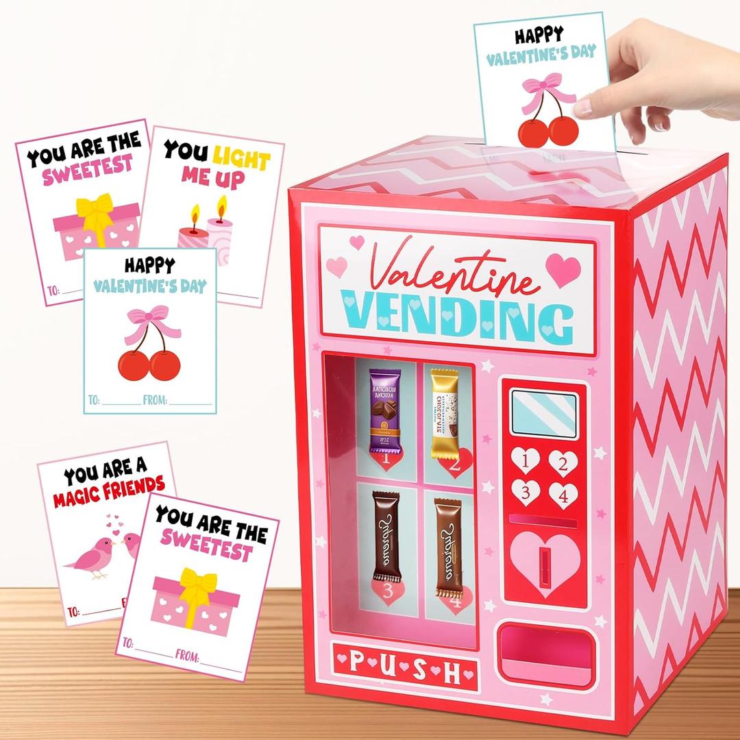 2 x Large Valentine's Day Card Box for with 50 Valentine Cards DIY Vending Machine Valentines Day Mailbox Cards Set for Exchange Valentines Party Favors Supplies