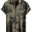 JOTOOK Mens Hawaiian Shirt Short Sleeve Button Down Tropical Shirts Casual Floral Summer Beach Shirt Vintage Shirt Small Khaki Flower, Small