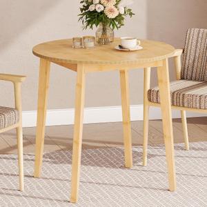 HOOBRO Bamboo Dining Table, Round Dining Table for 2, 27.5" Kitchen Table for Small Space, Writing Table, Easy to Assemble, for Dining Room, Living Room, Office, Kitchen, Apartment, Natural YL71CZ01G1, 27.5D x 27.5W x 29.5H