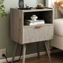 Nightstand with Outlet,Modern Bedside Table with Storage Drawer and Open Wood Shelf, for Living Room, Bedroom and Small Spaces, Accent Night Stand with Solid Wood Legs, Easy Assembly,Grey Oak