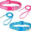 BOUMUSOE 2 Packs Dog Collar and Leash Set, Puppy Collar and Lead Set Quick Release Buckle Adjustable Paw Print Puppy Collar Soft Nylon Pet Collar for Puppy Small Dogs
