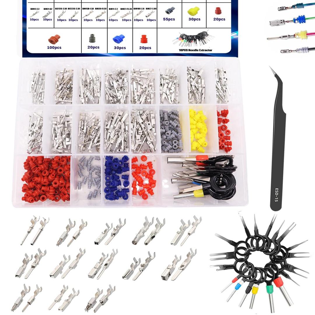 535PCS 26Type Pin Connectors Kit,Car Electrical Wire Pins 1/1.5/1.8/2.2/2.8/3.5mm Automotive Pin Connectors Kit Wire Removal Non-Insulated Plug Male Female Crimp