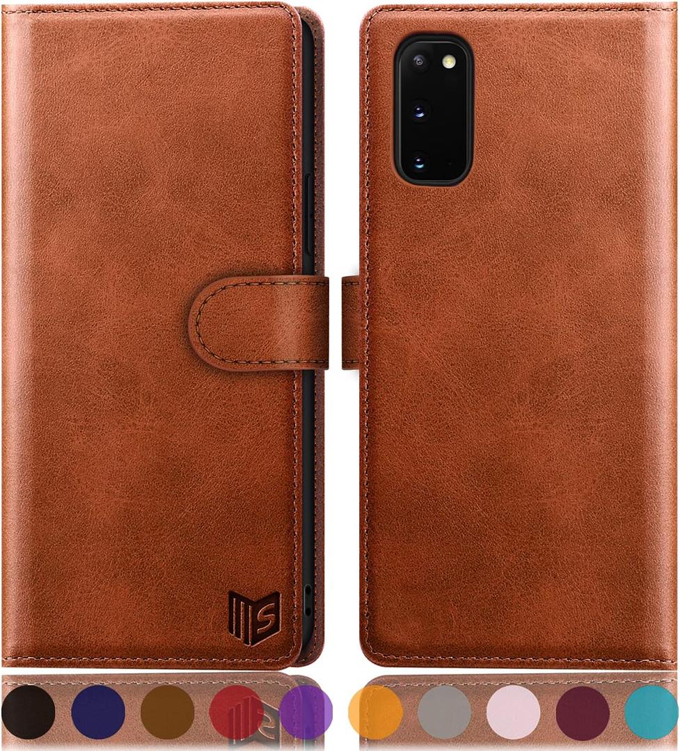 SUANPOT for Samsung Galaxy S20 6.2"(Non S20+/S20 Ultra) with RFID Blocking Leather Wallet case Credit Card Holder Flip Folio Book Phone case Shockproof Cover Women Men for Samsung S20 case Wallet (Light Brown)