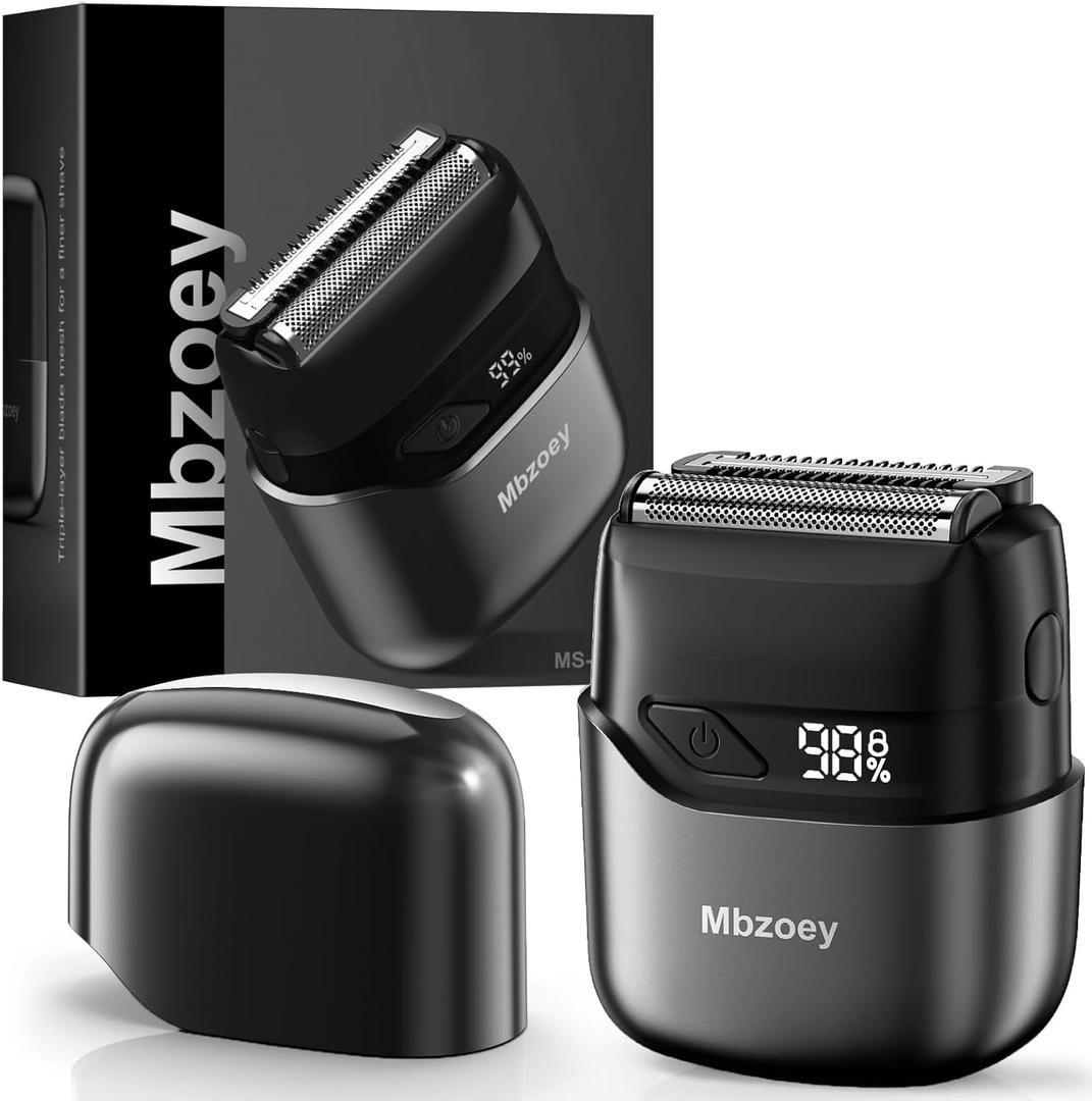 Mbzoey Electric Foil Shavers for Men: Mini Electric Razor for Face - IPX7 Waterproof Cordless Razor with LED Display & Fast Charge - Micro-Comb Technology & Precision Blades (Sanded Grey)