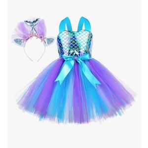 Tutu Dreams Summer 4 Colors Mermaid Dress for Girls with Headband Birthday Party Gifts Dress Up Clothes, 2XL