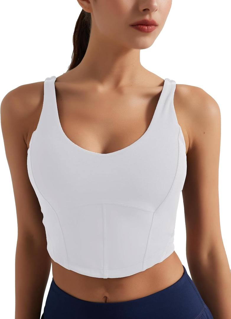 Women's Bustier Corset Crop Tank Tops Sleeveless Trendy Scoop Neck for Women Going Out Tops Summer Sexy High Impact (White, M)