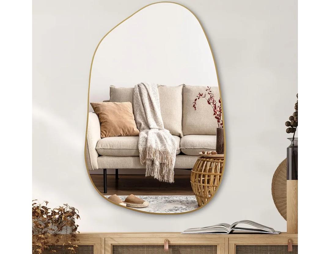 PERFNIQUE Irregular Wall Mirror Asymmetrical Mirror, 40''x26'' Gold Mirror for Bathroom Bedroom Living Room Entryway, Decorative Modern Wall Decor, Wall Mounted (Gold, 40" x 26")