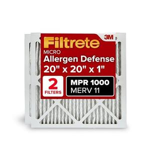 Filtrete 20x20x1 AC Furnace Air Filter, MERV 11, MPR 1000, Micro Allergen Defense, 3-Month Pleated 1-Inch Electrostatic Air Cleaning Filter, 2 Pack (Actual Size 19.719 x 19.719 x 0.84 in)