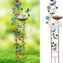 57 Bird Bath with Garden Trellis for Climbing Plants Outdoor, Small Decorative Metal Birdbath Bird Baths, Dragonfly (Dragonfly)